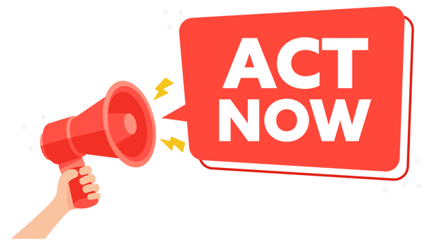 Red Urgent Call to Action Illustration with ACT NOW Text and Megaphone png