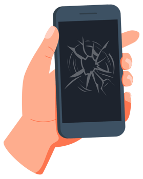 Hands holding smartphones with different damaged screens png