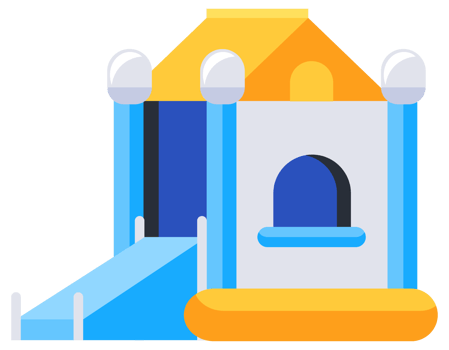 Inflatable children hills and castles on playground. Childhood activity in the park. png