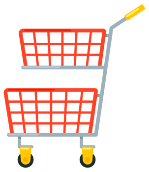 Set of empty supermarket carts and baskets for carrying groceries while shopping isolated on white background png