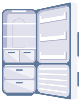 Kitchen refrigerator. Fridge open and close png