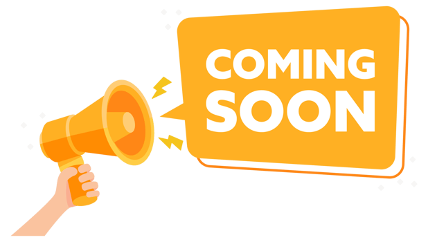 Hand Holding Megaphone Announcing COMING SOON with Vibrant Orange Banner Illustration png
