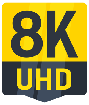 Set of yellow and black 8k ultra hd resolution tv screen stickers showing television display format png