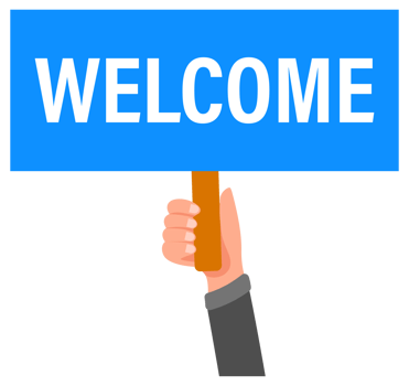 Hands holding welcome signs greeting concept in flat style png