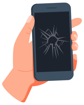 Hands holding smartphones with different damaged screens png