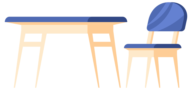 Set of school desks with chairs being used by pupils and students in a classroom or at home png