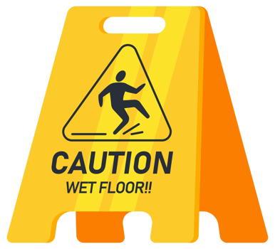 Caution wet floor, floor sign. Public warning yellow symbol. Slippery surface beware plastic board. illustration png