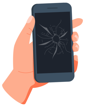 Hands holding smartphones with different damaged screens png