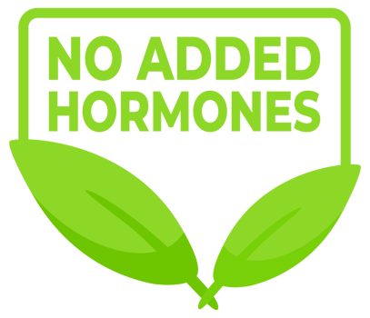 Set of labels in green with a leaf symbol declaring No Added Hormones, ideal for clean and trustworthy food product packaging. png