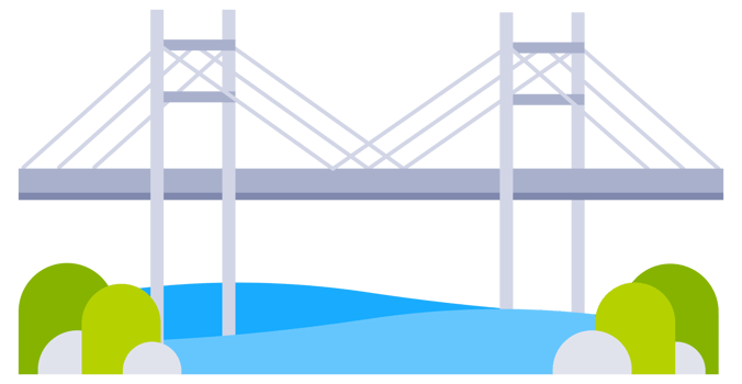 Types of bridge set. Architectural connecting structures. Constructions for transportation. png