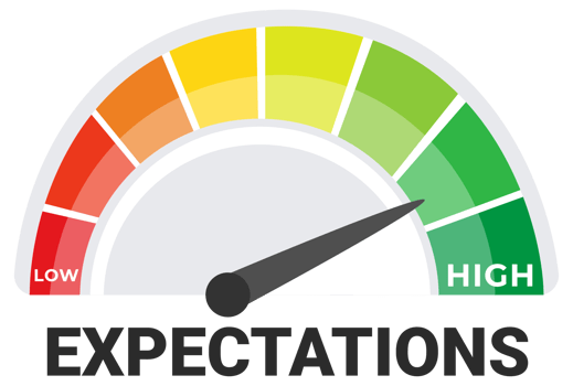 Expectations Meter Graphic Showing Spectrum from Low to High Project Management and Goal Setting Concept png