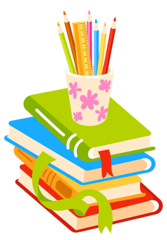Stacks of colorful books with bookmarks and pencils for studying and education. png