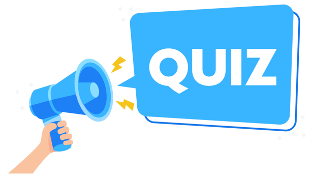 Hand holding a megaphone projecting the word QUIZ in a speech bubble against a white background, symbolizing online engagement and learning png