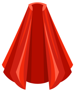 Six illustrations of a red superhero cloak, moving in the wind and suitable for comic books or fantasy png