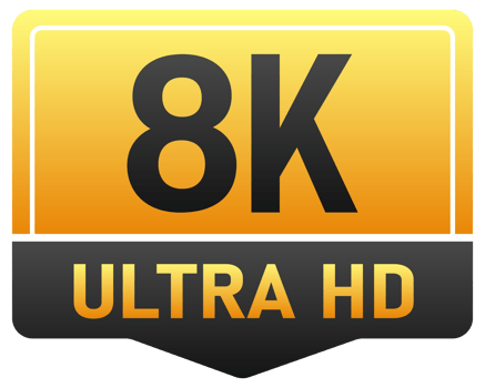 Set of gold and black icons indicating different resolutions from 720p to 8k ultra hd png