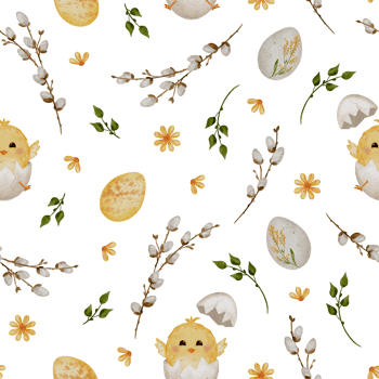 Happy Easter Egg and Chick Pattern with Colorful Flowers, Cartoon Farm Animal Illustration png