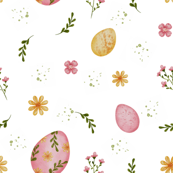 Transparent Background Easter Flower Pattern with Colorful Eggs, Floral Spring Design for Greeting png