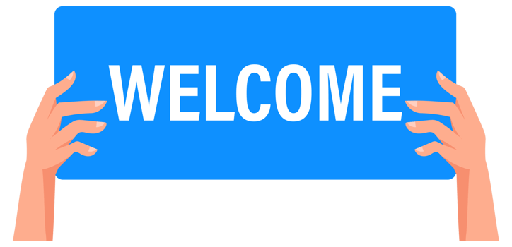 Hands holding welcome signs greeting concept in flat style png