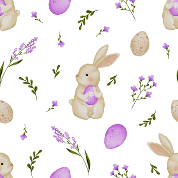 Cute Bunny Easter Seamless Pattern. Pastel Floral Watercolor Spring Design for Cards png