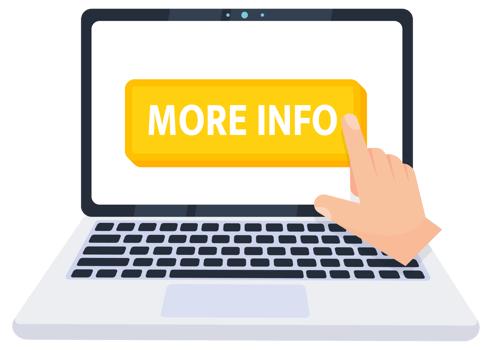 Hand pointer clicking on a more info button on a laptop screen. illustration png