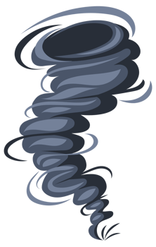 Four cartoon style whirlwinds swirling on white background. png