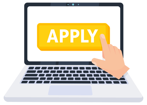 Hand pointer clicking on a apply button on a laptop screen. illustration png