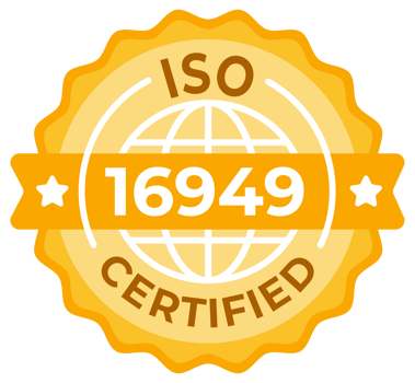 emblem for ISO 16949 Certified quality management in the automotive sector, featuring a golden seal and global recognition png
