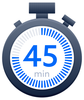 45 min timer and Stopwatch icons. Countdown symbol. Kitchen timer icon. illustration png