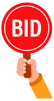 People holding bid paddles making offers at an auction png
