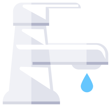 Four different illustrations of water taps leaking water drops, representing concepts like plumbing and water conservation png