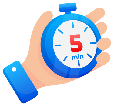 Hand firmly gripping a blue stopwatch set to 5 minutes, with a prominent red highlight on the timer png