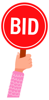 People holding bid paddles making offers at auction png