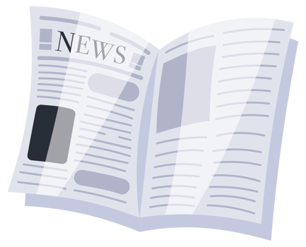 Set of illustrations representing newspapers folded, rolled and stacked png