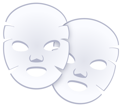 Two white facial sheet masks overlapping providing clean skin png