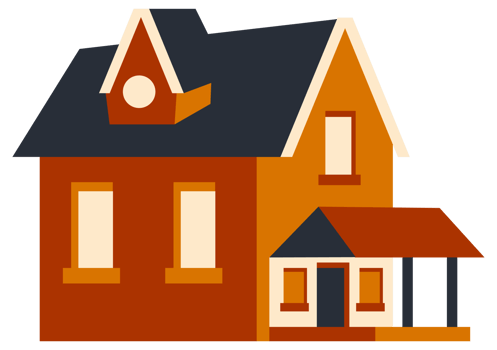 Set of colorful residential houses with garage and chimney, different architecture styles for city and village png