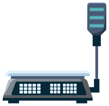 Store electronic and mechanical scales for weight measuring. Market or kitchen measuring instrument. illustration png