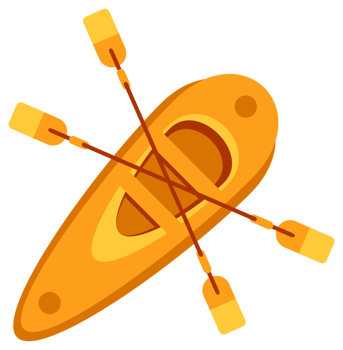 Set of different types of colorful boats for extreme water sports with oars seen from above png