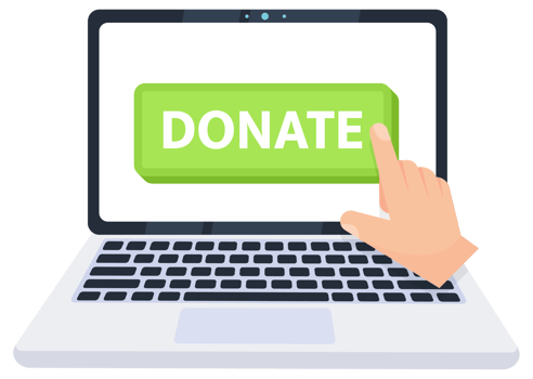 Hand pointer clicking on a donate button on a laptop screen. illustration png