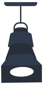 A row of lights are hanging from the ceiling. The lights are blue and white png