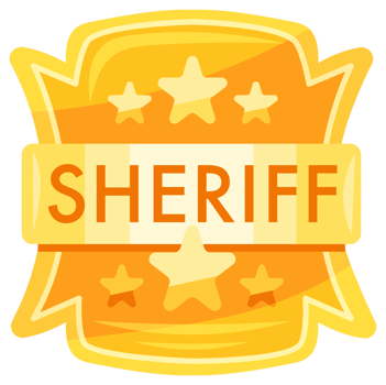 Four golden sheriff badges with stars are representing law enforcement in wild west png