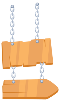 Wooden sign boards hanging from chain. illustration png