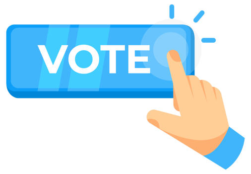 Hand pressing a VOTE button, symbolizing participation in online voting or surveys png