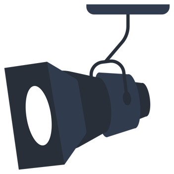 A row of lights are hanging from the ceiling. The lights are blue and white png