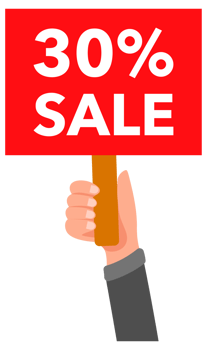 People holding thirty percent sale signs announcing discount png