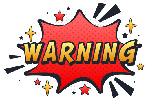 Warning comic speech bubble surrounded by stars and halftone pattern png