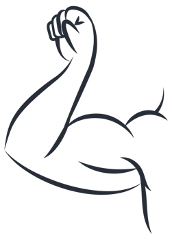 Set of strong arms showing biceps muscle, flexing powerful forearm, in cartoon, silhouette and line art style png