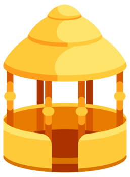 Four colorful illustrations depicting different gazebo styles, ideal for representing outdoor relaxation, garden design, or architectural diversity png