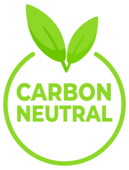 Environmentally conscious labels in green with Carbon Neutral text and a leaf symbol, for products supporting sustainable practices. png