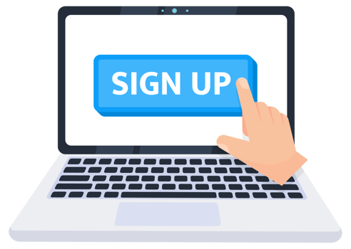 Hand pointer clicking on a sign up button on a laptop screen. illustration png
