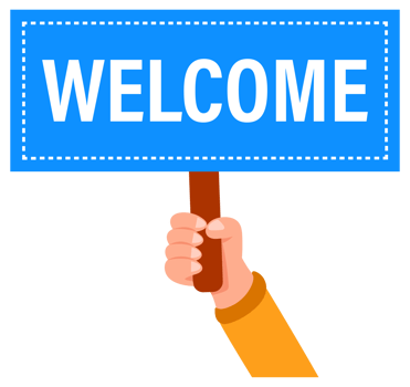 Hands holding welcome signs greeting concept in flat style png